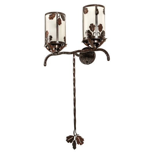 Meyda Lighting Blue Oak 20" 2-Light Hanna Copper & Cimarron Bronze Wall Sconce With Frosted Seeded Shade Glass