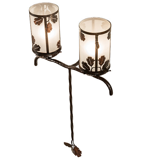 Meyda Lighting Blue Oak 20" 2-Light Hanna Copper & Cimarron Bronze Wall Sconce With Frosted Seeded Shade Glass