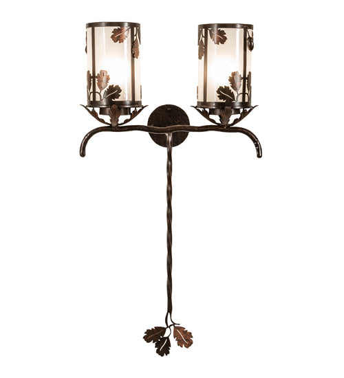 Meyda Lighting Blue Oak 20" 2-Light Hanna Copper & Cimarron Bronze Wall Sconce With Frosted Seeded Shade Glass
