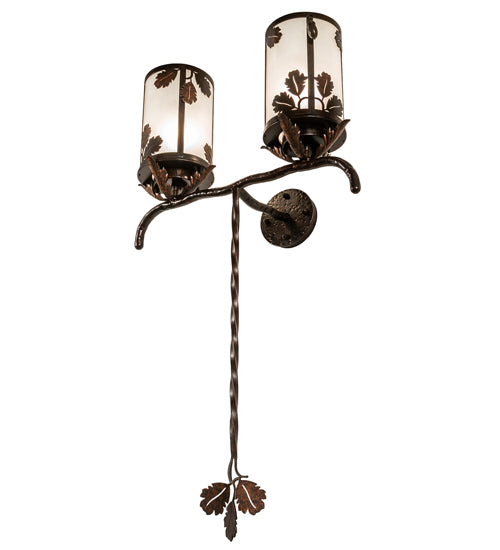 Meyda Lighting Blue Oak 20" 2-Light Hanna Copper & Cimarron Bronze Wall Sconce With Frosted Seeded Shade Glass