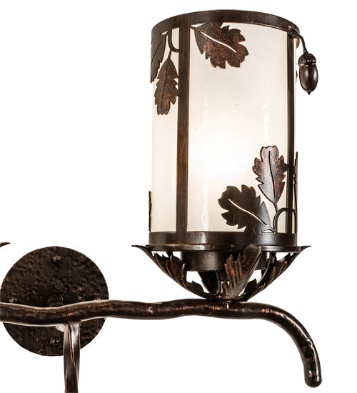 Meyda Lighting Blue Oak 20" 2-Light Hanna Copper & Cimarron Bronze Wall Sconce With Frosted Seeded Shade Glass