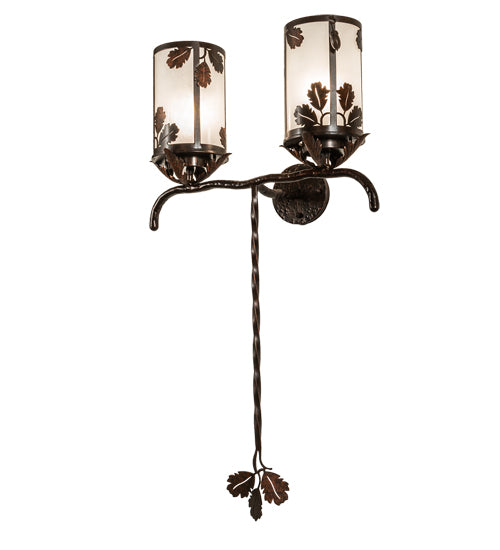 Meyda Lighting Blue Oak 20" 2-Light Hanna Copper & Cimarron Bronze Wall Sconce With Frosted Seeded Shade Glass