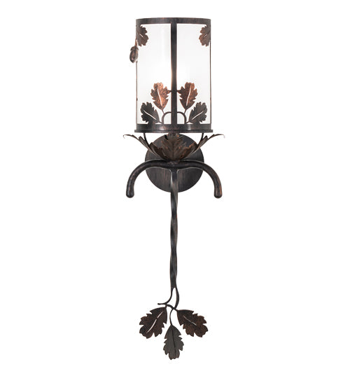 Meyda Lighting Blue Oak 7" Hanna Copper & Cimarron Bronze Wall Sconce With Frosted Seeded Shade Glass