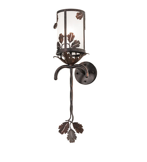 Meyda Lighting Blue Oak 7" Hanna Copper & Cimarron Bronze Wall Sconce With Frosted Seeded Shade Glass