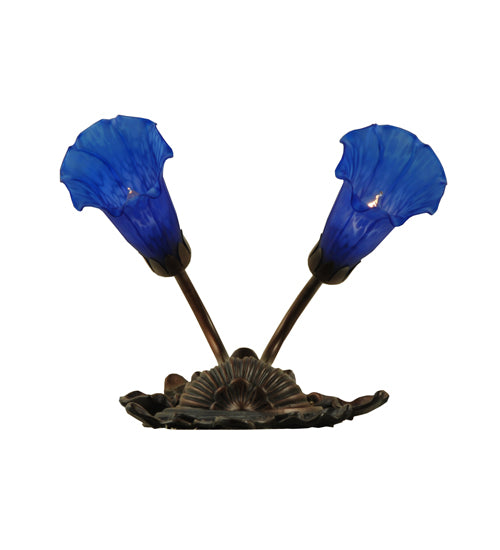 Meyda Lighting Blue Pond Lily 11" 2-Light Mahogany Bronze Wall Sconce With Blue Shade Glass