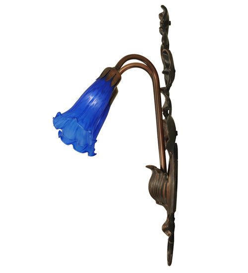 Meyda Lighting Blue Pond Lily 11" 2-Light Mahogany Bronze Wall Sconce With Blue Shade Glass