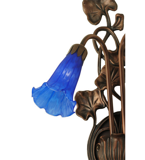 Meyda Lighting Blue Pond Lily 11" 2-Light Mahogany Bronze Wall Sconce With Blue Shade Glass