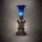 Meyda Lighting Blue Tiffany Pond Lily 13" Antique Brass Twin Cherub Table Lamp With Blue Shade Glass