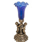 Meyda Lighting Blue Tiffany Pond Lily 13" Antique Brass Twin Cherub Table Lamp With Blue Shade Glass