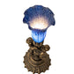 Meyda Lighting Blue Tiffany Pond Lily 13" Antique Brass Twin Cherub Table Lamp With Blue Shade Glass