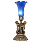 Meyda Lighting Blue Tiffany Pond Lily 13" Antique Brass Twin Cherub Table Lamp With Blue Shade Glass