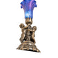Meyda Lighting Blue Tiffany Pond Lily 13" Antique Brass Twin Cherub Table Lamp With Blue Shade Glass