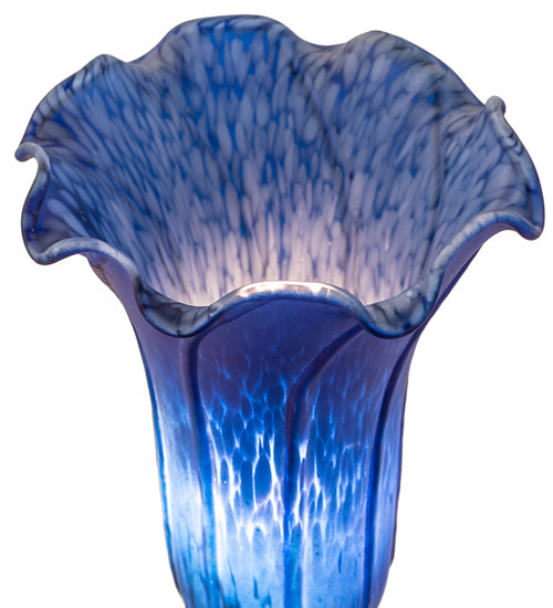 Meyda Lighting Blue Tiffany Pond Lily 13" Antique Brass Twin Cherub Table Lamp With Blue Shade Glass