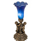 Meyda Lighting Blue Tiffany Pond Lily 13" Antique Brass Twin Cherub Table Lamp With Blue Shade Glass