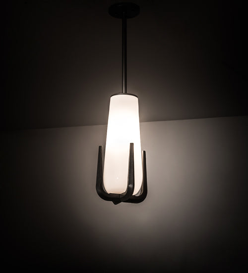 Meyda Lighting Blumenklaue 8"W x 30"H Brushed Nickel Mini Pendant Light With White Shade Glass
