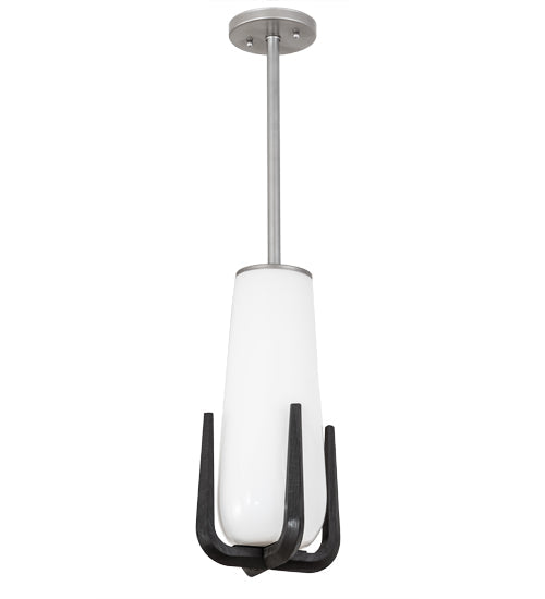 Meyda Lighting Blumenklaue 8"W x 30"H Brushed Nickel Mini Pendant Light With White Shade Glass