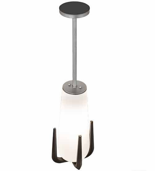 Meyda Lighting Blumenklaue 8"W x 30"H Brushed Nickel Mini Pendant Light With White Shade Glass