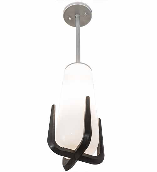 Meyda Lighting Blumenklaue 8"W x 30"H Brushed Nickel Mini Pendant Light With White Shade Glass