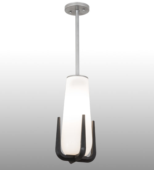 Meyda Lighting Blumenklaue 8"W x 30"H Brushed Nickel Mini Pendant Light With White Shade Glass
