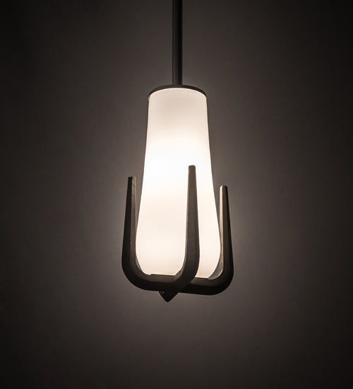 Meyda Lighting Blumenklaue 8"W x 88"H Brushed Nickel Mini Pendant Light With White Shade Glass