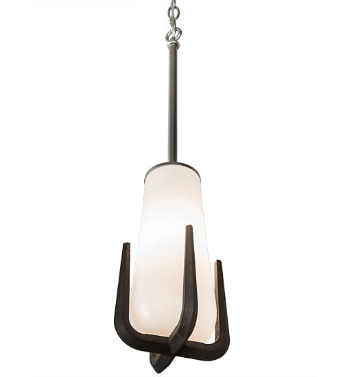 Meyda Lighting Blumenklaue 8"W x 88"H Brushed Nickel Mini Pendant Light With White Shade Glass