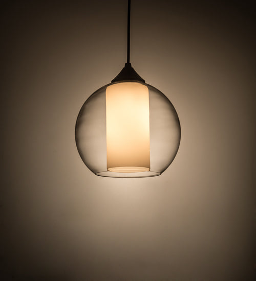 Meyda Lighting Bola 10" Brushed Nickel Cilindro Pendant Light With White & Clear Shade Glass