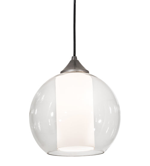 Meyda Lighting Bola 10" Brushed Nickel Cilindro Pendant Light With White & Clear Shade Glass