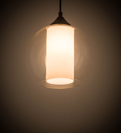 Meyda Lighting Bola 10" Craftsman Brown Pendant Light With Clear & White Shade Glass