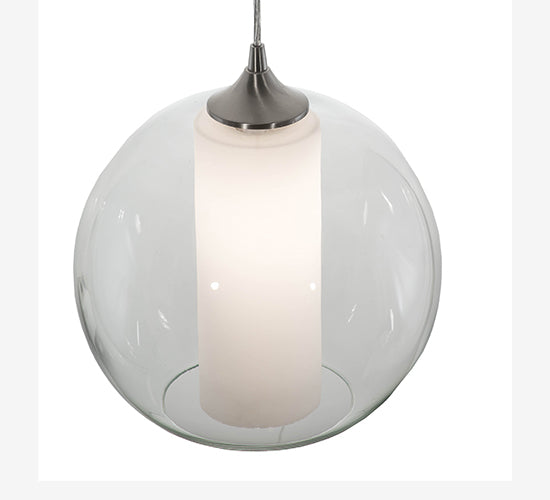 Meyda Lighting Bola 10" Craftsman Brown Pendant Light With Clear & White Shade Glass