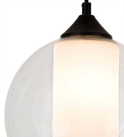 Meyda Lighting Bola 10" Craftsman Brown Pendant Light With Clear & White Shade Glass