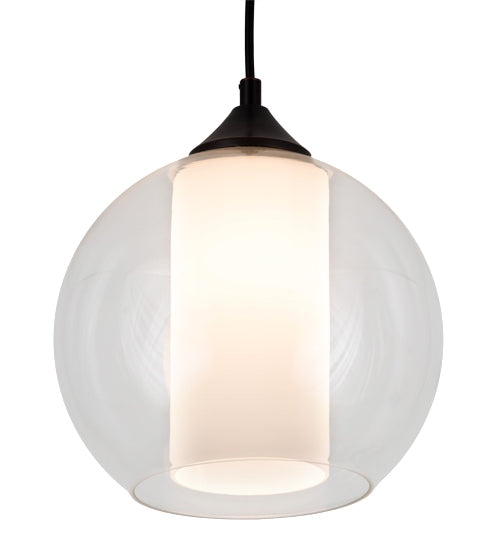 Meyda Lighting Bola 10" Craftsman Brown Pendant Light With Clear & White Shade Glass
