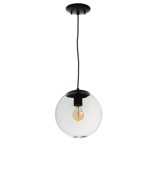 Meyda Lighting Bola 10" Flat Black Pendant Light With Clear Shade Glass