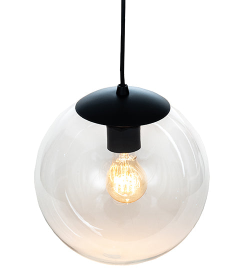 Meyda Lighting Bola 10" Flat Black Pendant Light With Clear Shade Glass