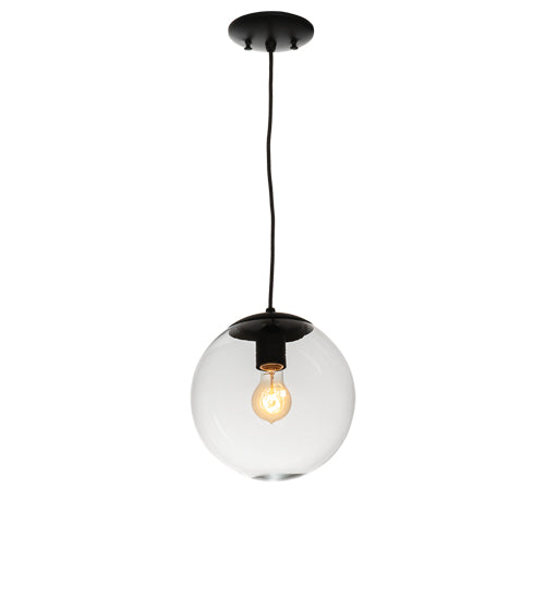 Meyda Lighting Bola 10" Flat Black Pendant Light With Clear Shade Glass