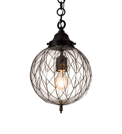 Meyda Lighting Bola 10" Solar Black Diamant Pendant Light With Clear Globe Shade Glass