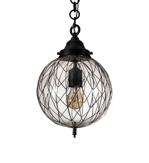 Meyda Lighting Bola 10" Solar Black Diamant Pendant Light With Clear Globe Shade Glass