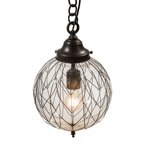 Meyda Lighting Bola 10" Solar Black Diamant Pendant Light With Clear Globe Shade Glass
