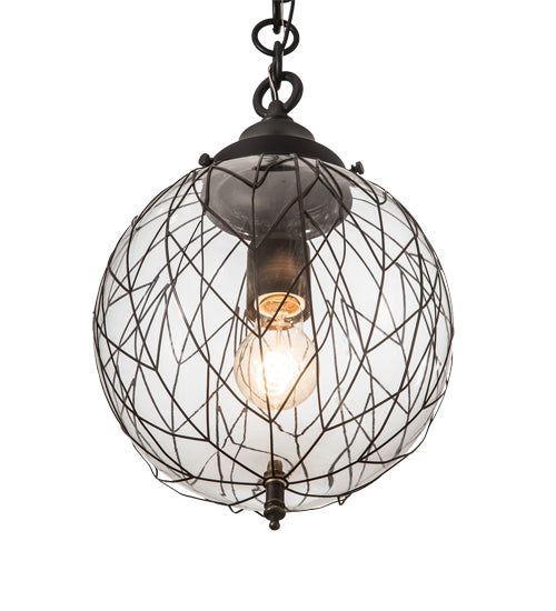 Meyda Lighting Bola 10" Solar Black Diamant Pendant Light With Clear Globe Shade Glass