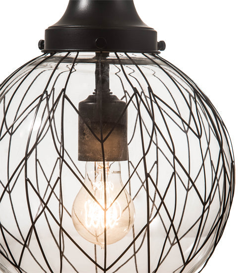 Meyda Lighting Bola 10" Solar Black Diamant Pendant Light With Clear Globe Shade Glass