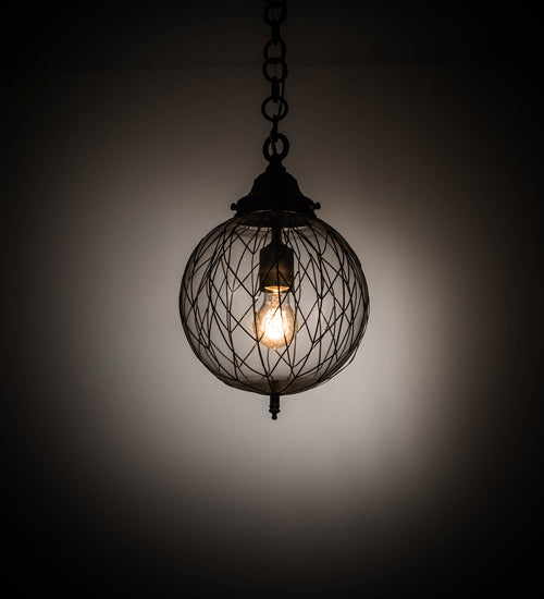 Meyda Lighting Bola 10" Solar Black Diamant Pendant Light With Clear Globe Shade Glass