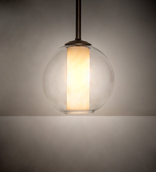 Meyda Lighting Bola 10" Tyler Bronze Cilindro Pendant Light With Clear Glass & Shara Taupe Idalight Shade