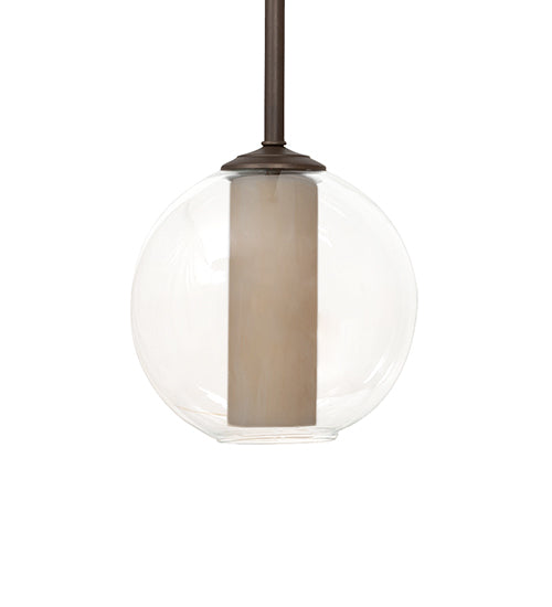 Meyda Lighting Bola 10" Tyler Bronze Cilindro Pendant Light With Clear Glass & Shara Taupe Idalight Shade
