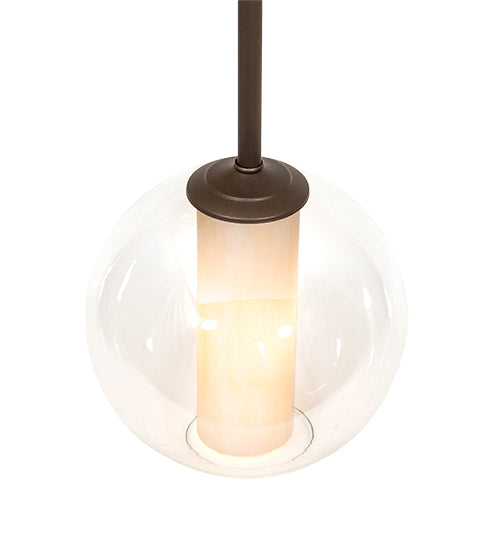 Meyda Lighting Bola 10" Tyler Bronze Cilindro Pendant Light With Clear Glass & Shara Taupe Idalight Shade