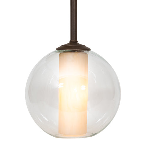 Meyda Lighting Bola 10" Tyler Bronze Cilindro Pendant Light With Clear Glass & Shara Taupe Idalight Shade