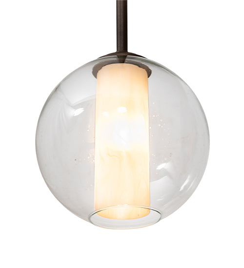 Meyda Lighting Bola 10" Tyler Bronze Cilindro Pendant Light With Clear Glass & Shara Taupe Idalight Shade