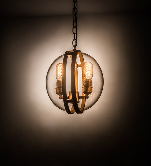 Meyda Lighting Bola 11" 2-Light Brass Tint Cupla Pendant Light With Crystal Idalight Shade
