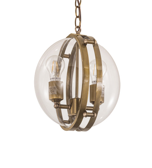 Meyda Lighting Bola 11" 2-Light Brass Tint Cupla Pendant Light With Crystal Idalight Shade