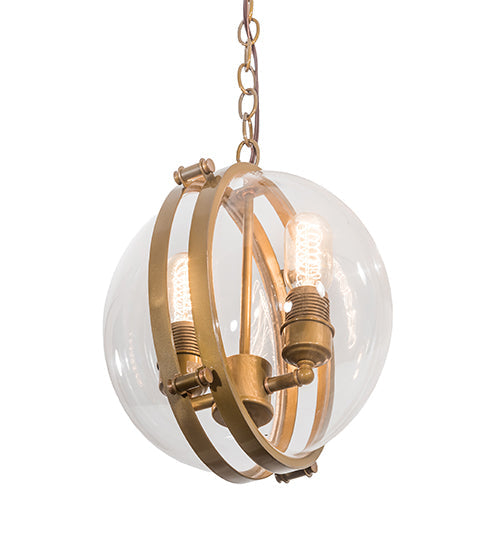 Meyda Lighting Bola 11" 2-Light Brass Tint Cupla Pendant Light With Crystal Idalight Shade