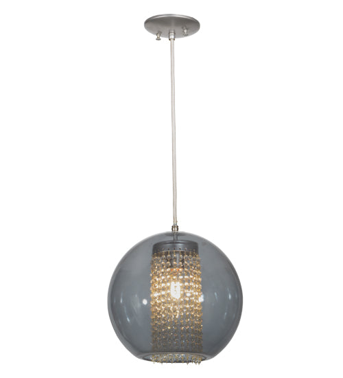 Meyda Lighting Bola 12" Sparkle Silver Crystal Pendant Light With Smoke and Clear Shade Glass