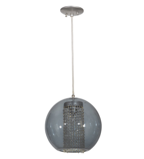 Meyda Lighting Bola 12" Sparkle Silver Crystal Pendant Light With Smoke and Clear Shade Glass